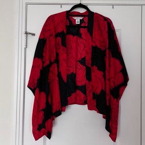 Trina Turk Red Rose Silk Drapey Shawl/Jacket